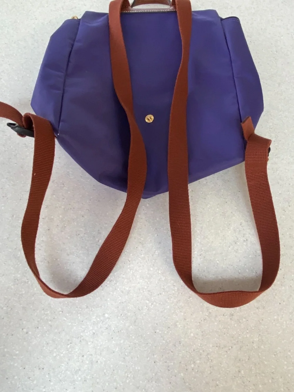 Purple Longchamp Le Pliage Lined Nylon Mini Backpack with Cognac Trim - Picture 16 of 16